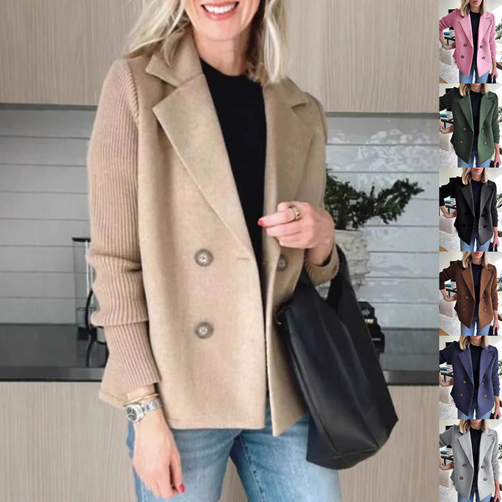Alessia™ – Spliced Sleeve Double-Breasted Coat