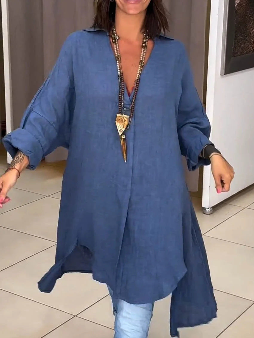 Summer Casual Cotton Linen V-Neck Shirt