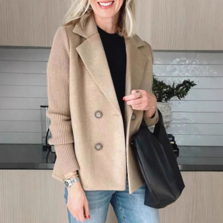 Alessia™ – Spliced Sleeve Double-Breasted Coat