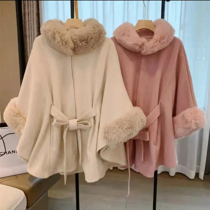 Vivienne™ – Wool Woman Blend Fur-Collar Cape Wrap