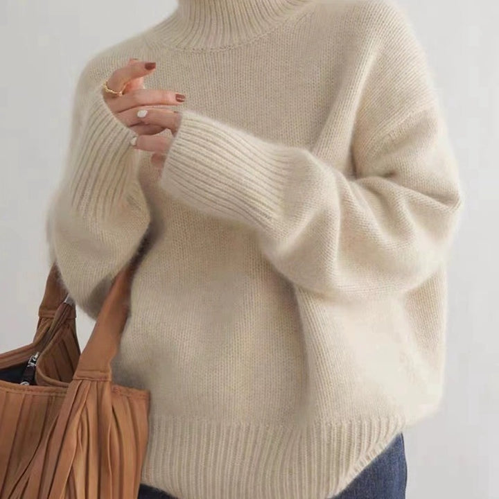 LuxeLoft™ – Woman High-Neck Relaxed Knit Sweater