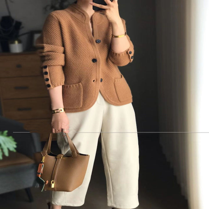 Merivelle™ | All-Wool Stand Collar Cardigan