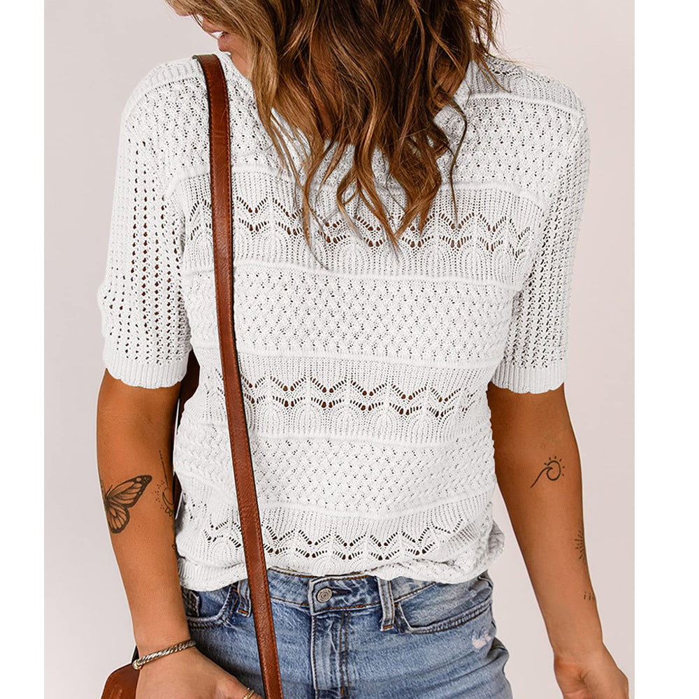 Mirelle™ – Open-Knit Round Neck Top