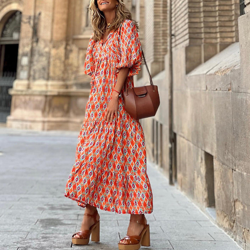 BELLA VITA™ Boho Print V-Neck Maxi Dress for Women
