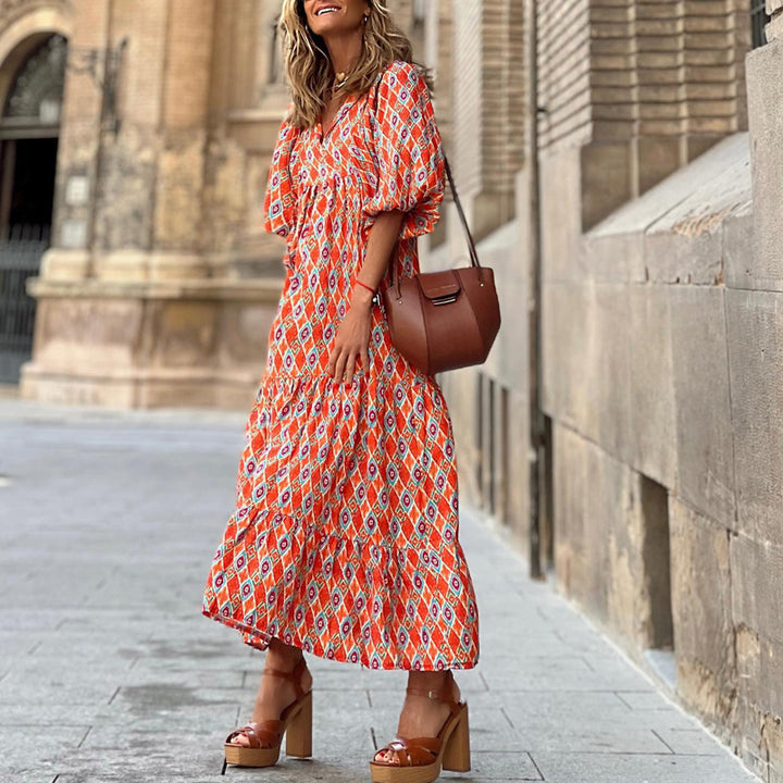 BELLA VITA™ Boho Print V-Neck Maxi Dress for Women