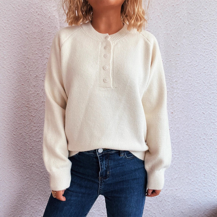 ButtonMuse™ – Women’s Round-Neck Button Knit Sweater