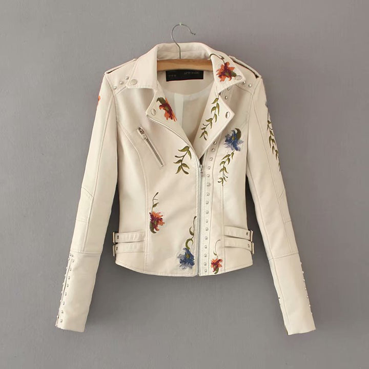 RebelBloom™ – Stud & Embroidery Moto Jacket For Woman