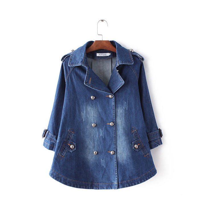 CapeDenim™ – Women’s Double-Breasted A-Line Denim Windbreaker