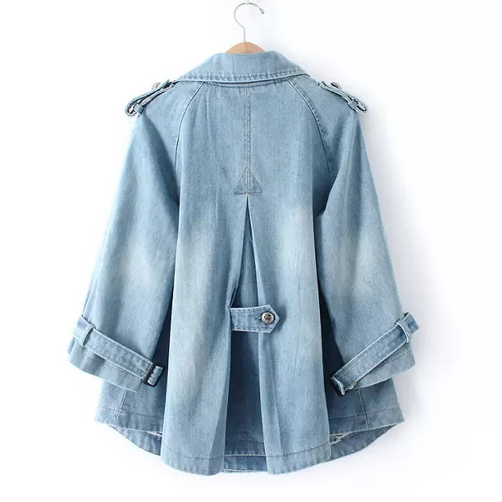 CapeDenim™ – Women’s Double-Breasted A-Line Denim Windbreaker
