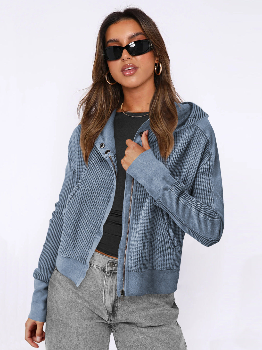 PatchFlow™ – Casual Patchwork Zip-Up Knit Cardigan