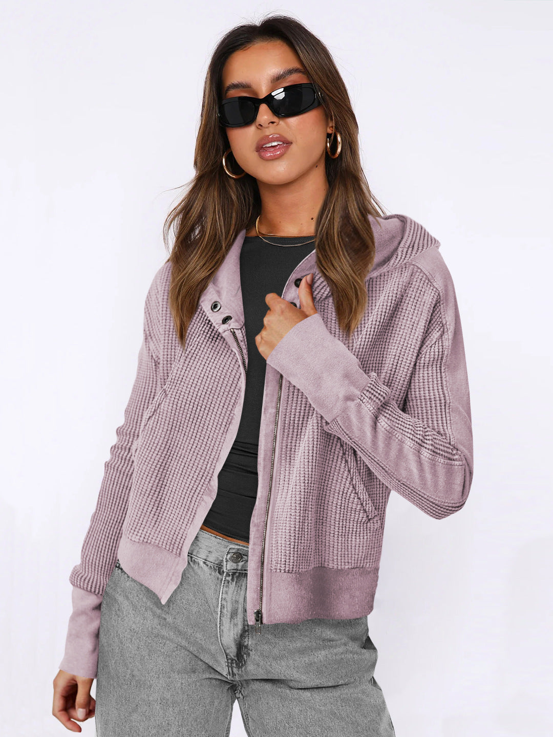 PatchFlow™ – Casual Patchwork Zip-Up Knit Cardigan