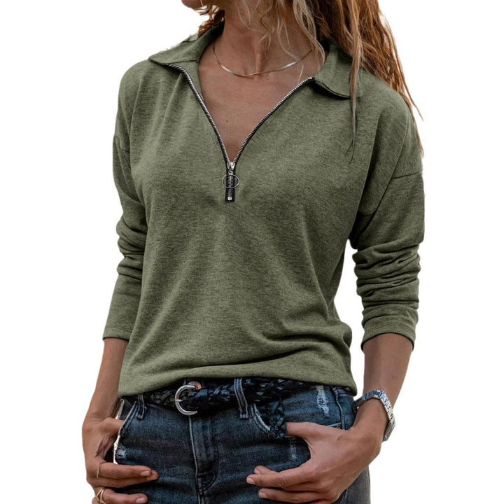 Velora™ Zip-Up Blouse – Women’s Lapel Collar Top