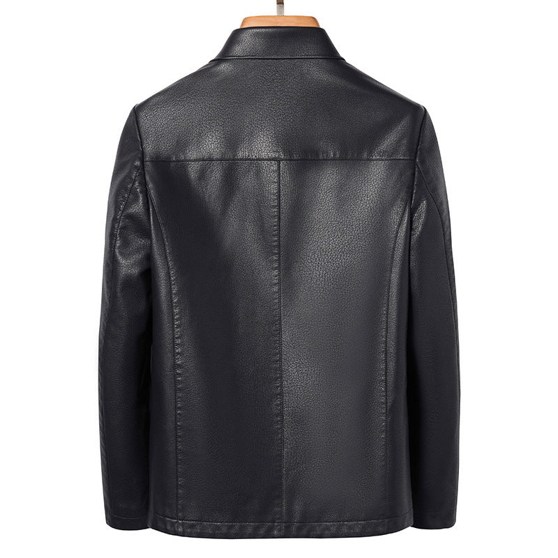 Men's Classic Leather Jacket with Zipper Front