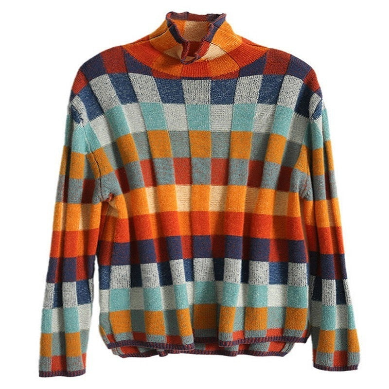 Plaidelle™ – Vibrant Plaid Knit Pullover For Woman