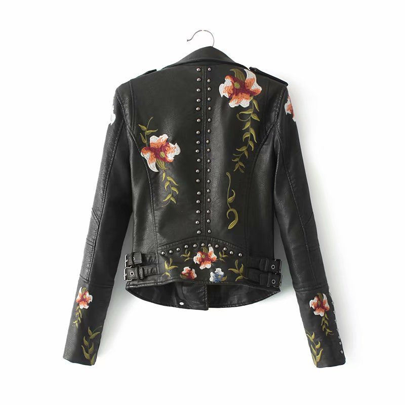 RebelBloom™ – Stud & Embroidery Moto Jacket For Woman