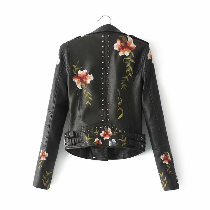 RebelBloom™ – Stud & Embroidery Moto Jacket For Woman