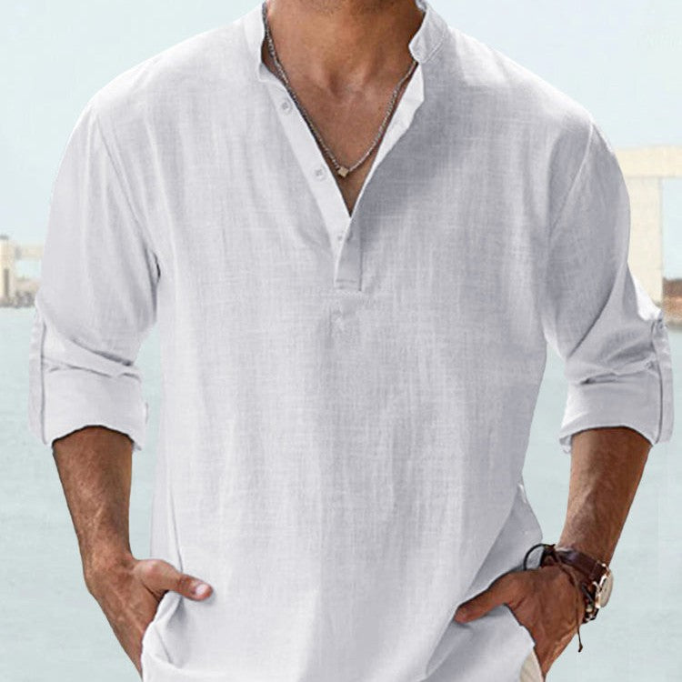 LinenCore™ – Men’s Loose Cotton-Linen Long-Sleeve Shirt