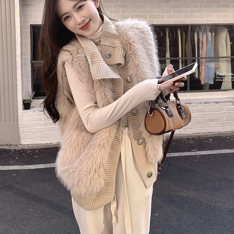 Vierre™ – Luxe Mink Woman Knit Sleeveless Vest-Coat
