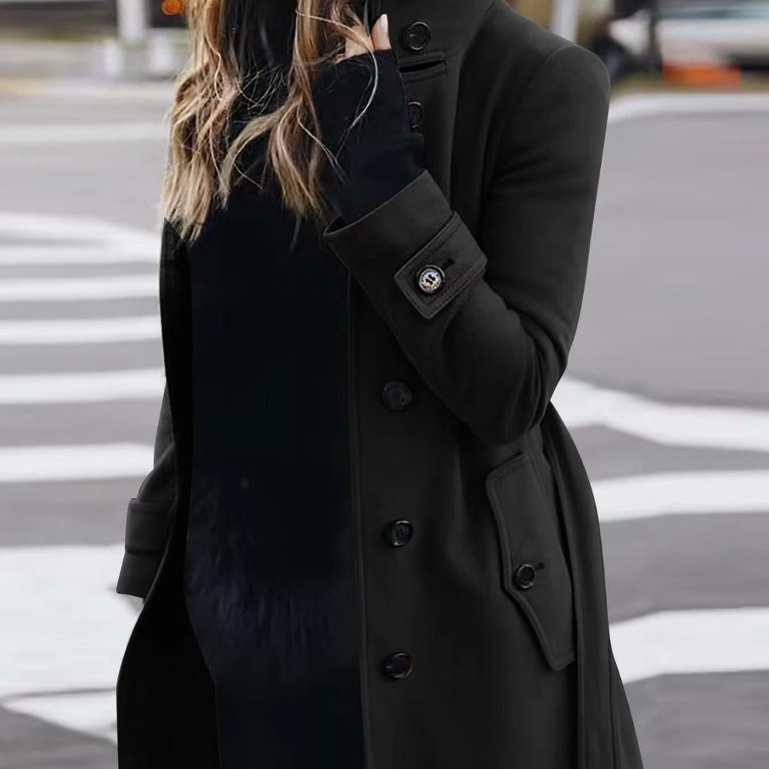 Serenelle™ – Long Woman Single-Breasted Wool Overcoat