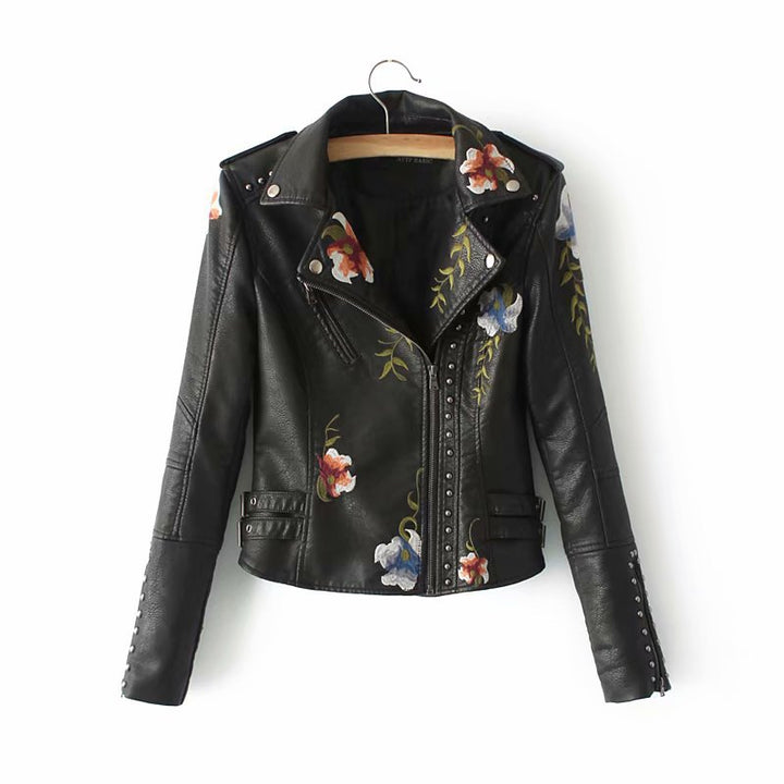 RebelBloom™ – Stud & Embroidery Moto Jacket For Woman