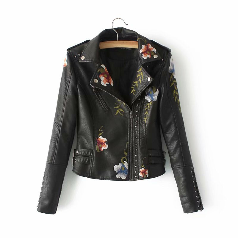 RebelBloom™ – Stud & Embroidery Moto Jacket For Woman
