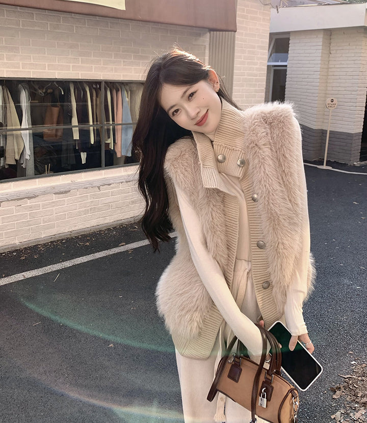 Vierre™ – Luxe Mink Woman Knit Sleeveless Vest-Coat