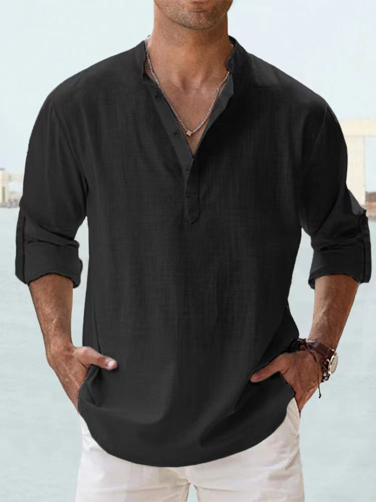 LinenCore™ – Men’s Loose Cotton-Linen Long-Sleeve Shirt