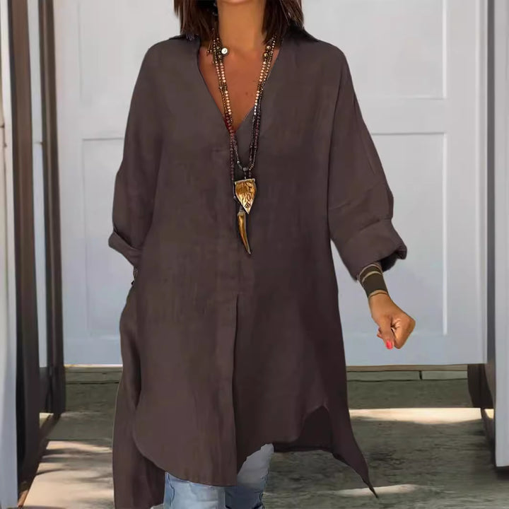 Summer Casual Cotton Linen V-Neck Shirt