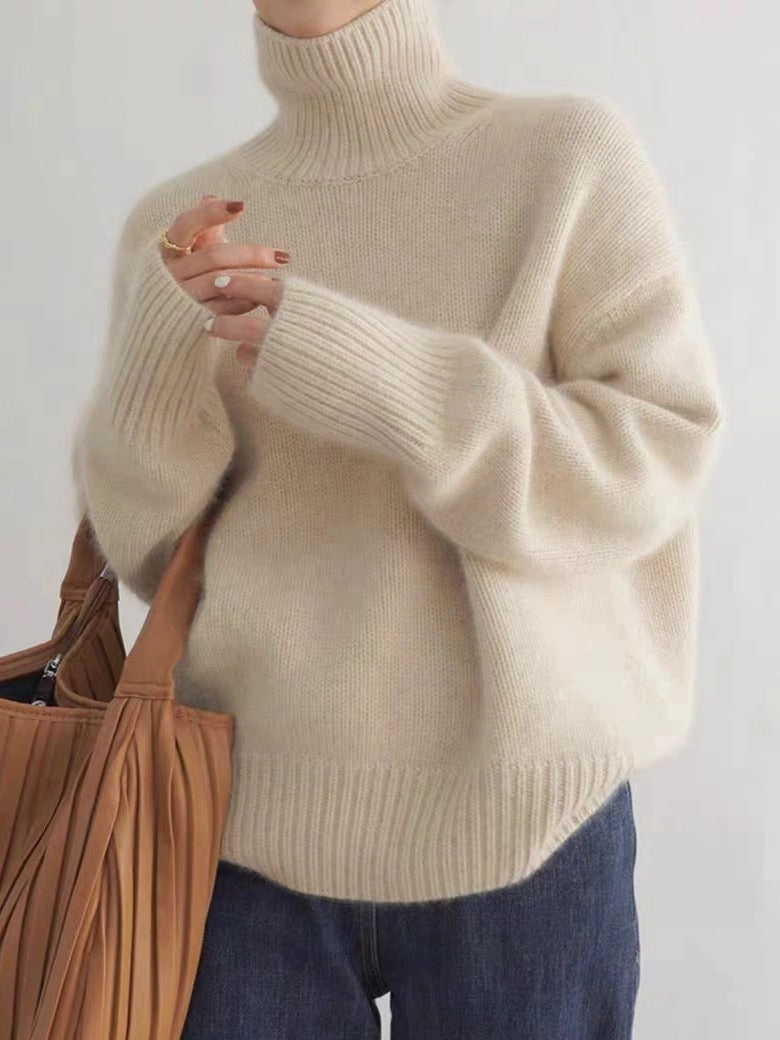 LuxeLoft™ – Woman High-Neck Relaxed Knit Sweater