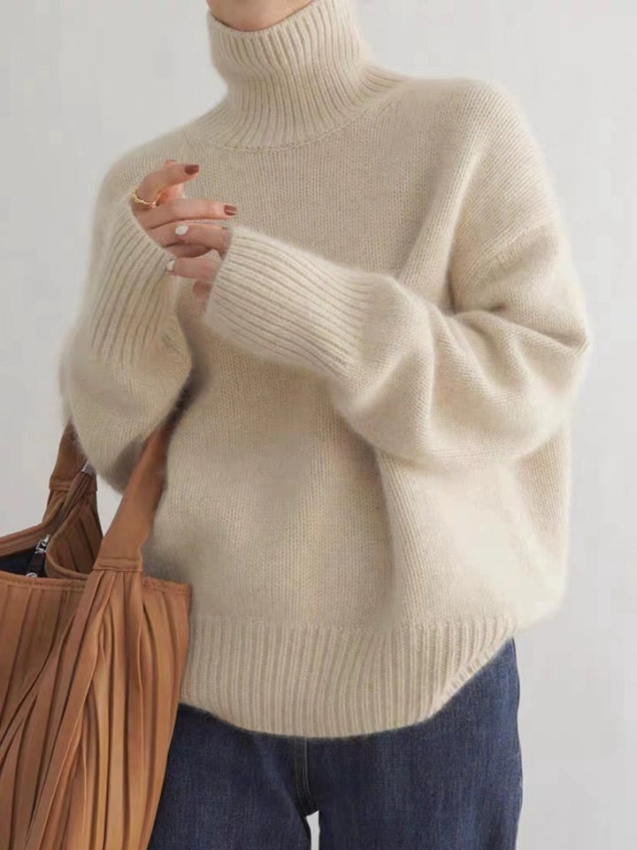 LuxeLoft™ – Woman High-Neck Relaxed Knit Sweater