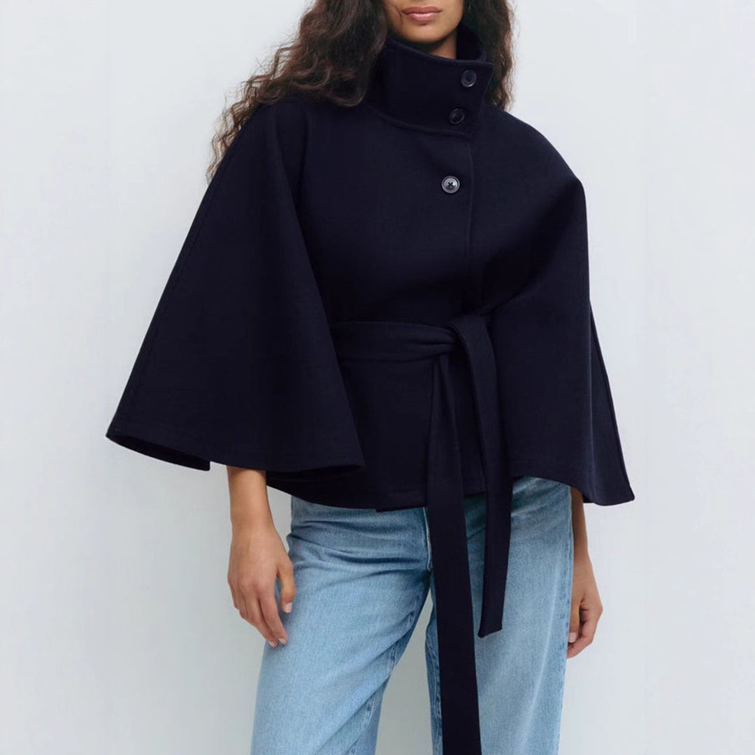 LuxeWing™ – Belted High-Collar Batwing Trench for Women