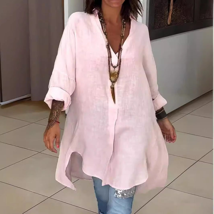 Summer Casual Cotton Linen V-Neck Shirt