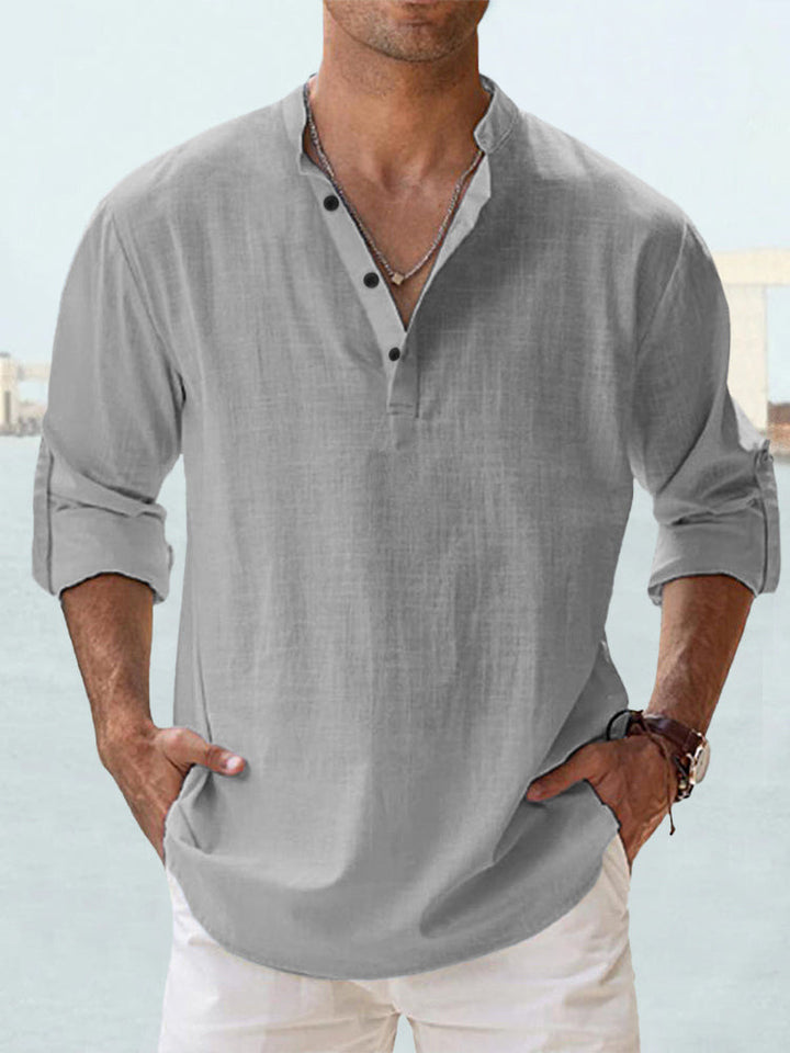 LinenCore™ – Men’s Loose Cotton-Linen Long-Sleeve Shirt