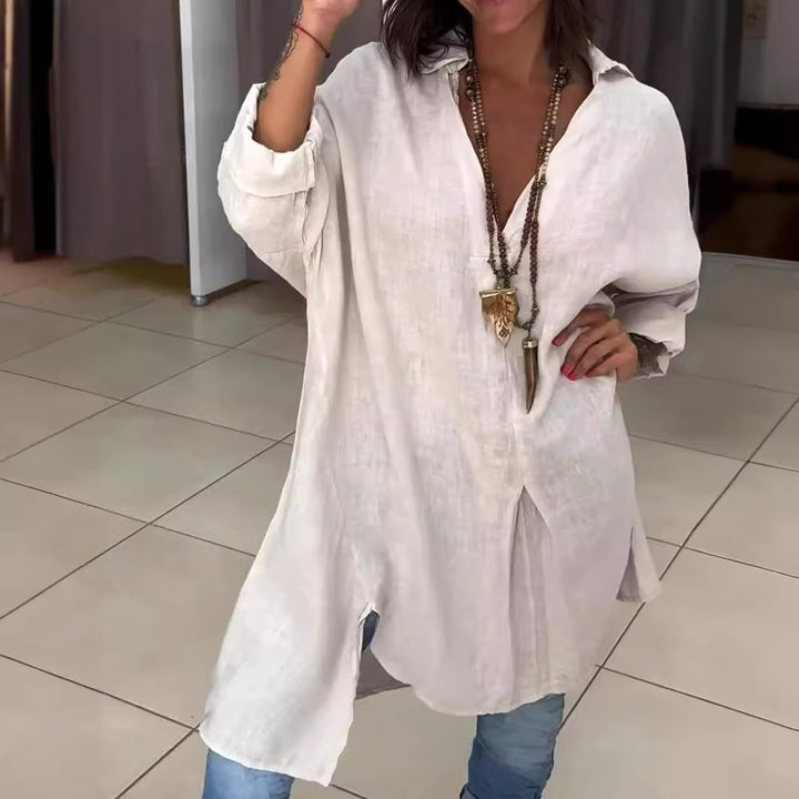Summer Casual Cotton Linen V-Neck Shirt