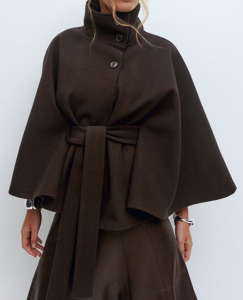LuxeWing™ – Belted High-Collar Batwing Trench for Women