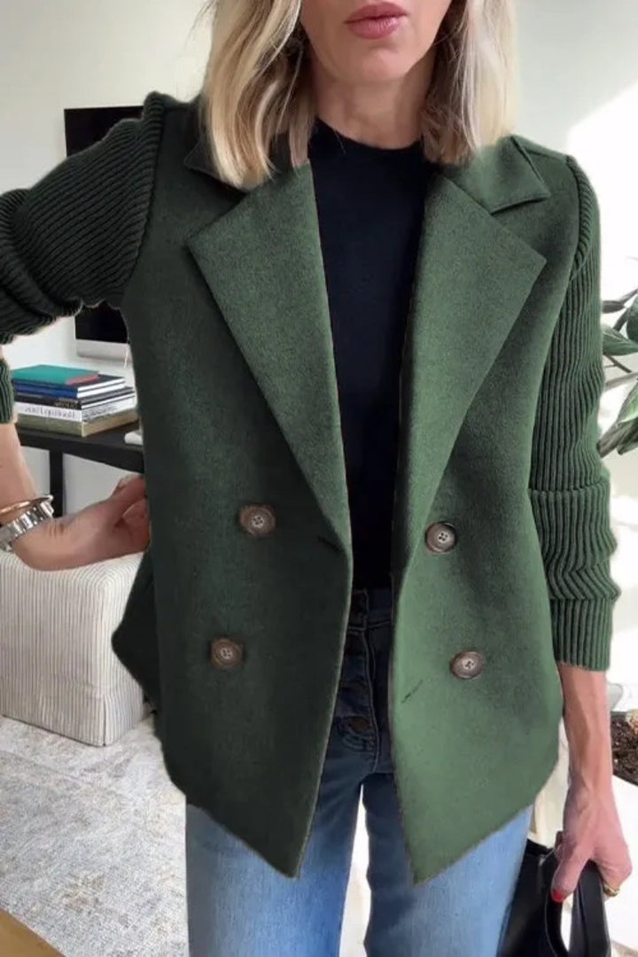 Alessia™ – Spliced Sleeve Double-Breasted Coat