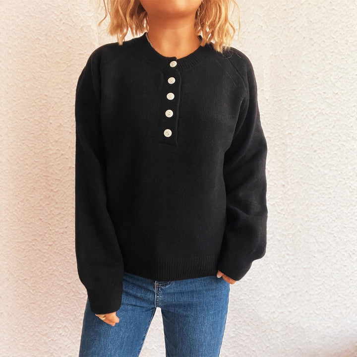 ButtonMuse™ – Women’s Round-Neck Button Knit Sweater