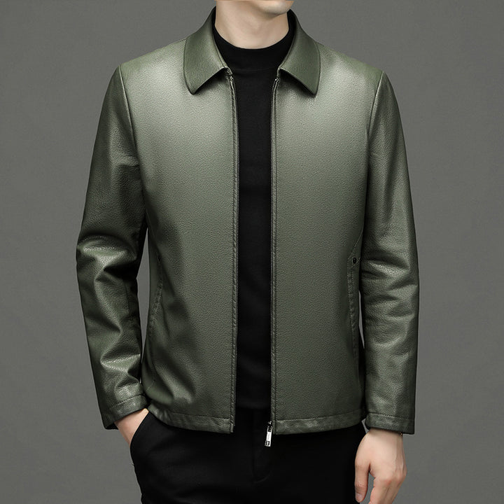 Men's Classic Leather Jacket with Zipper Front