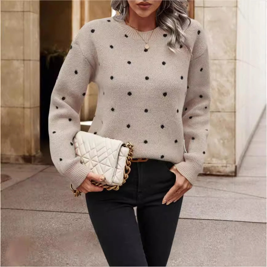 Polara™– Casual Woman Polka‑Dot Knit Pullover
