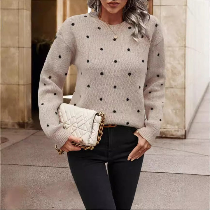 Polara™– Casual Woman Polka‑Dot Knit Pullover