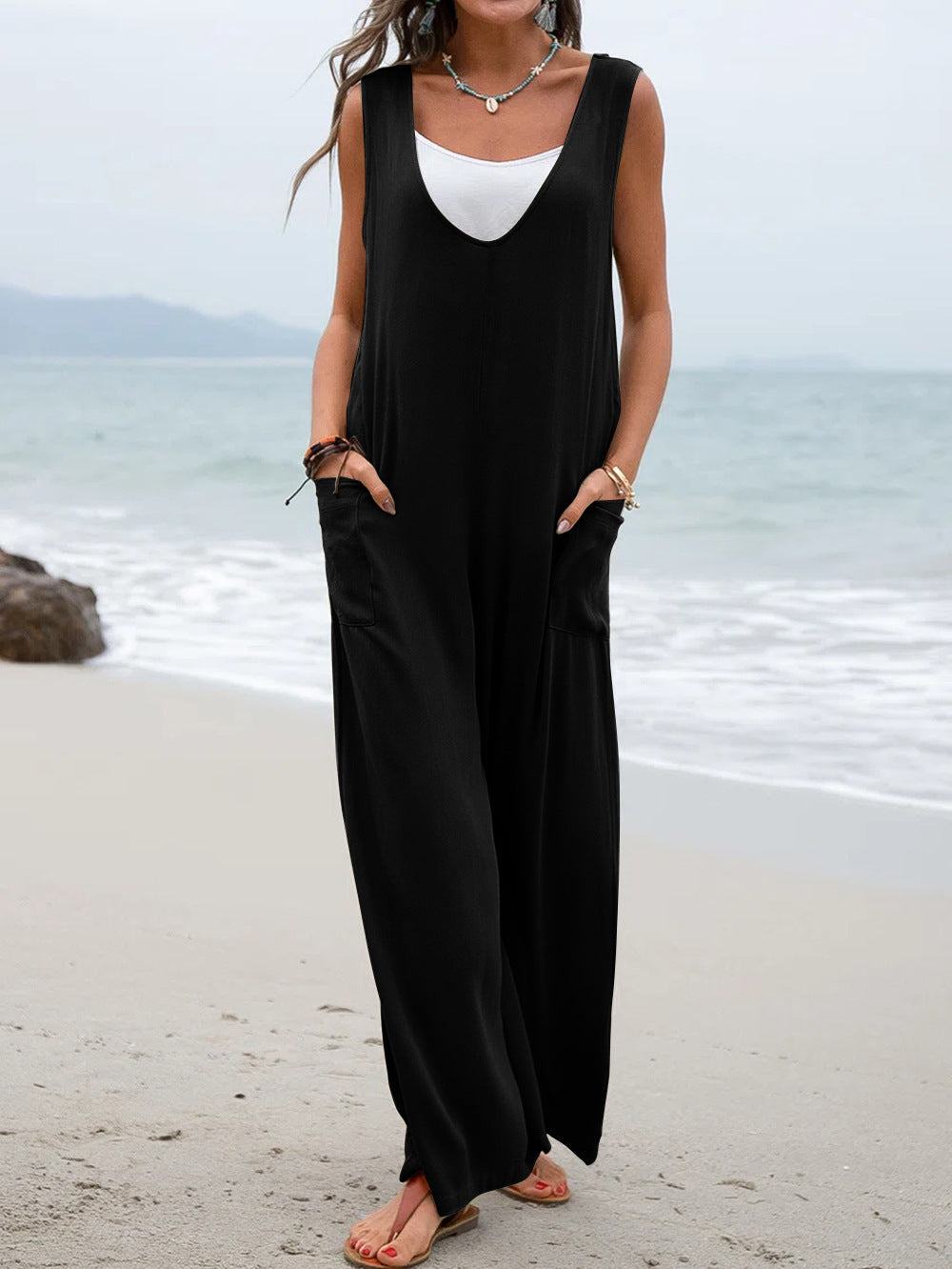 Elodie™ – V‑Neck Relaxed Jumpsuit