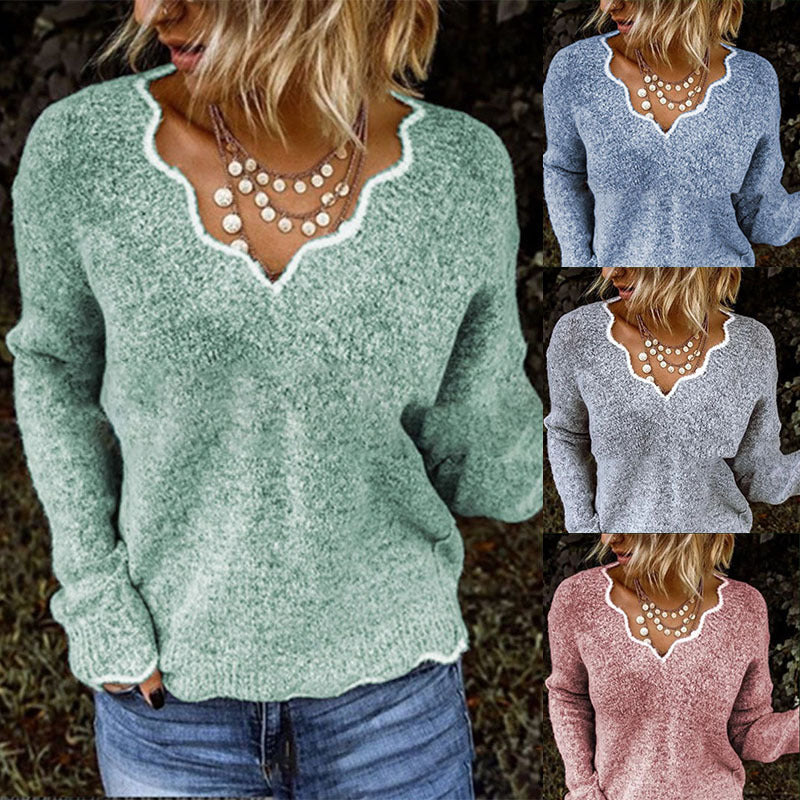 Green sweater with lace neckline worn by a person, displayed against a natural background.
women’s v-neck jumper, relaxed knit sweater, casual women’s jumper, lightweight v-neck sweater, everyday knit top, soft women’s sweater, cozy relaxed jumper, casual v-neck pullover, women’s knitwear, loose fit jumper, comfortable sweater for women, versatile women’s jumper, relaxed fit knit top, stylish casual sweater, timeless v-neck jumper

