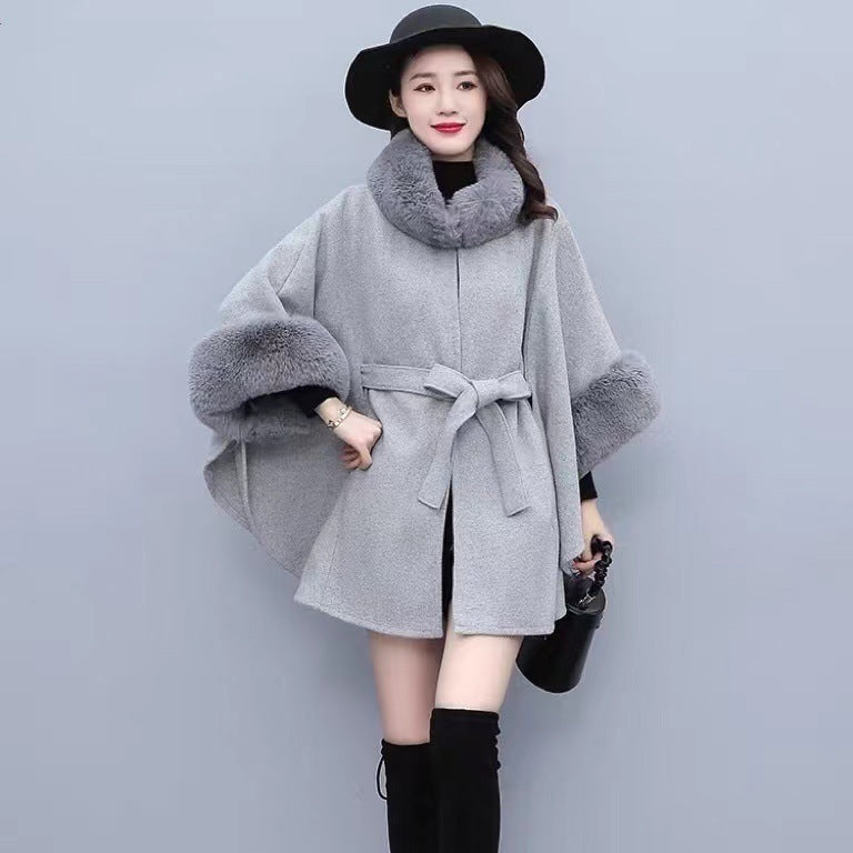 Vivienne™ – Wool Woman Blend Fur-Collar Cape Wrap
