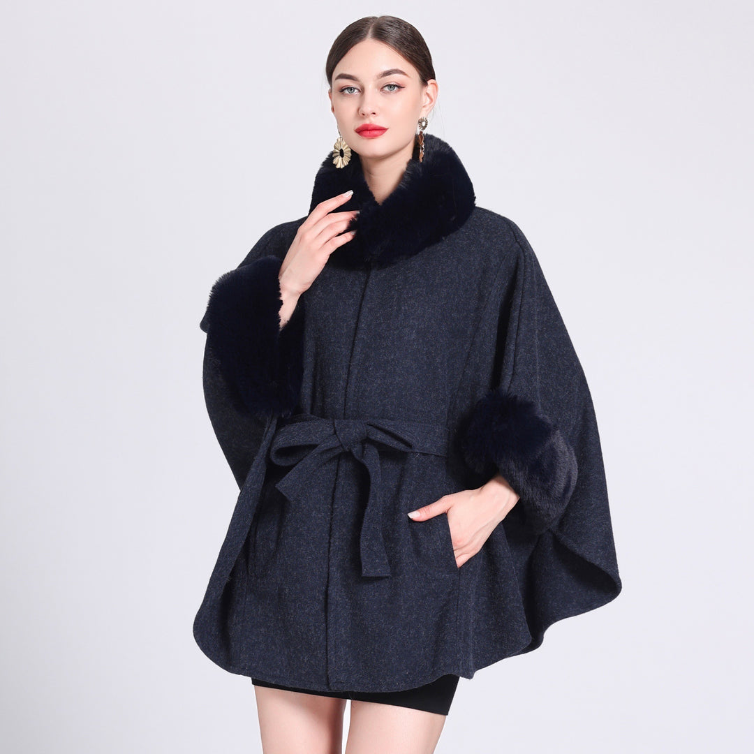 Vivienne™ – Wool Woman Blend Fur-Collar Cape Wrap