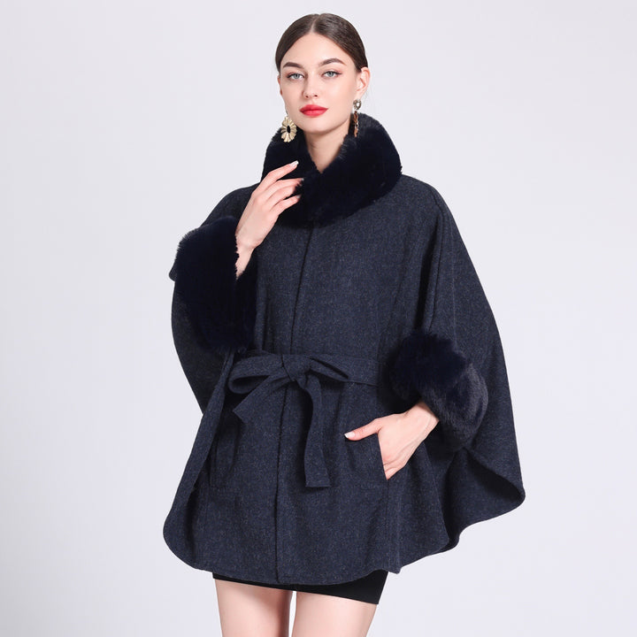 Vivienne™ – Wool Woman Blend Fur-Collar Cape Wrap