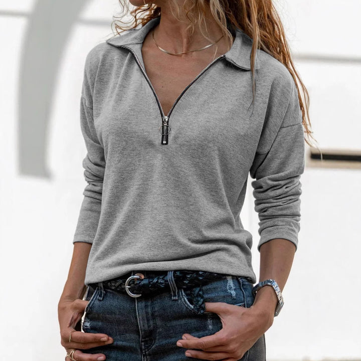 Velora™ Zip-Up Blouse – Women’s Lapel Collar Top