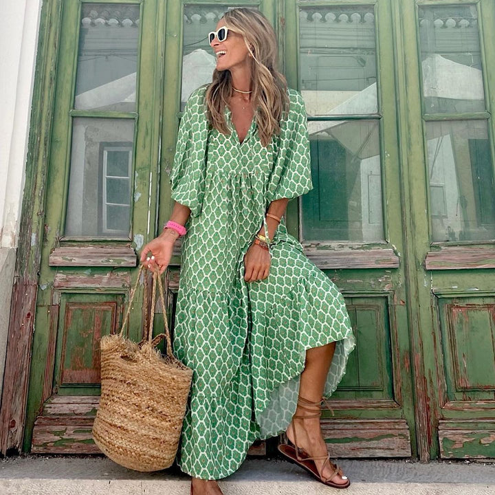 BELLA VITA™ Boho Print V-Neck Maxi Dress for Women