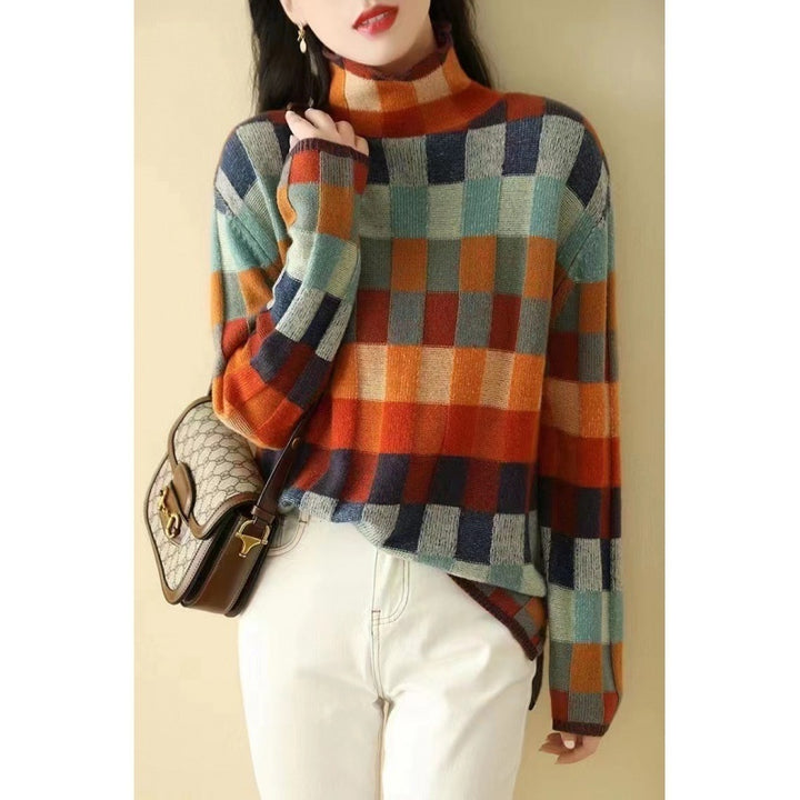 Plaidelle™ – Vibrant Plaid Knit Pullover For Woman