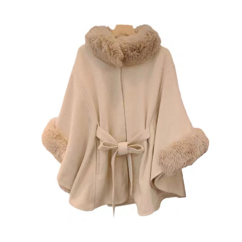 Vivienne™ – Wool Woman Blend Fur-Collar Cape Wrap