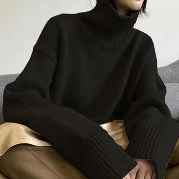 LuxeLoft™ – Woman High-Neck Relaxed Knit Sweater
